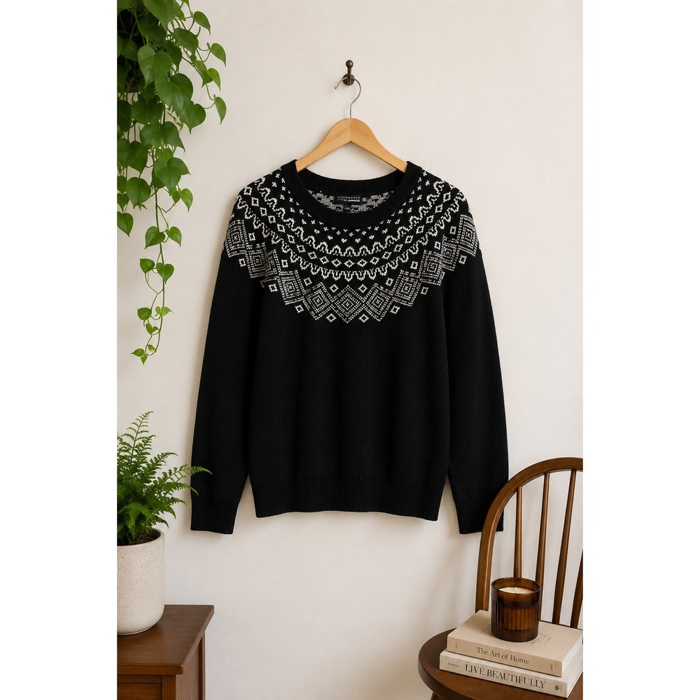 Sunice Stormpack Fair Isle Sweater White Black Ski Lodge Cabincore Knit S L Cozy